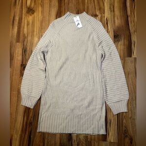 Lillusory Womens Small Cream Chunky Knit Sweater Mock Neck Oversized Ribbed NWT